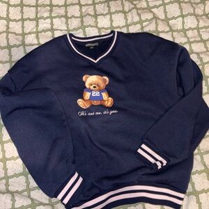 Navy Blue “It’s not me it’s you” Bear V-Neck Sweater